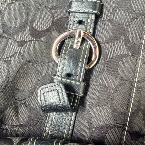 Coach Logo Black Shoulder Bag Purse w/Signature Leather Silver Hardware 15”x11” - Picture 2 of 16